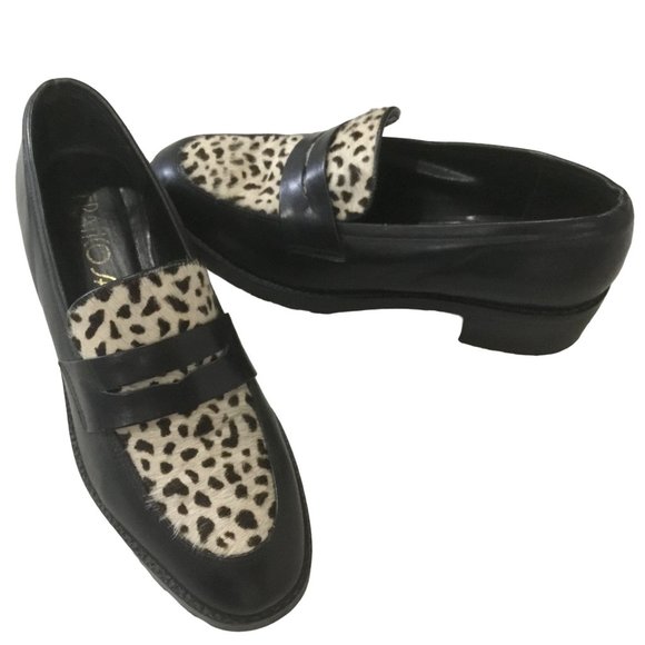 Franco Sarto Shoes - Franco Sarto Black Leather Leopard Print Fur Top Loafer Women 8